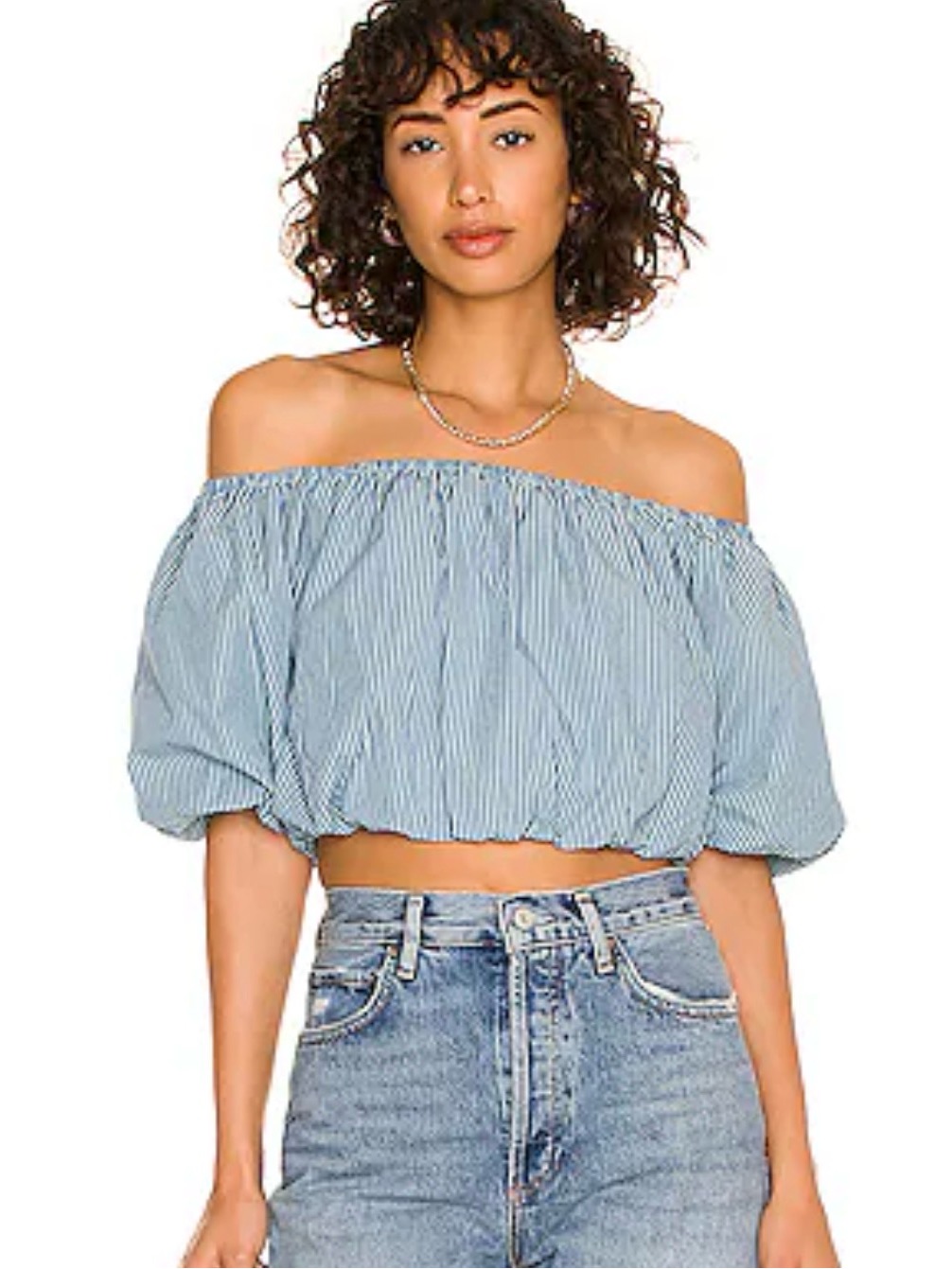 Nation Ltd Sonali Bubble Hem Top In Spritz Blue Green Xs